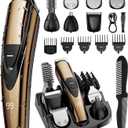 SHPAVVER Beard Trimmer for Men: Professional Barber Hair Clippers - 12-in-1 Cordless Grooming Kit - Waterproof Electric Razor with Turbo Speed & Precision Blades, Gold
