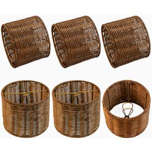 Round Chandeliers Lamp Shades Set of 6, Small Rattan Lampshades, Mini Cylinder Woven Lamps covers,Boho Lampshades Replacement, Clip on Lamps Shades for Floor Lamp Wall Sconces