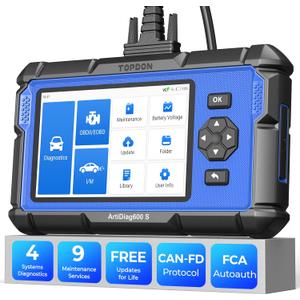 OBD2 Scanner TOPDON ArtiDiag600S, Scan Tool with 9 Reset Service for Oil/BMS/ABS/SAS/EPB/DPF/TPMS/Throttle/Injector Coding, ABS/SRS/Engine/AT Diagnostics Code Reader, Free Lifetime Upgrade