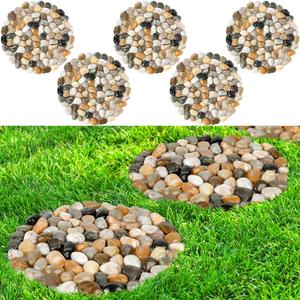 River Rock Stepping Stones Outdoor for Garden Walkway, 12 inch Diameter 5 Pcs Round Shape Paver Step Stones Polished Pebble River Stone Mat for Yard Lawn Patio Pathway Walk Way - Multi-Color