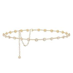 YooAi Rhinestone Diamond Flower Waist Belt Decorative Rhinestone Dress Belt Sun Flower Gold 120