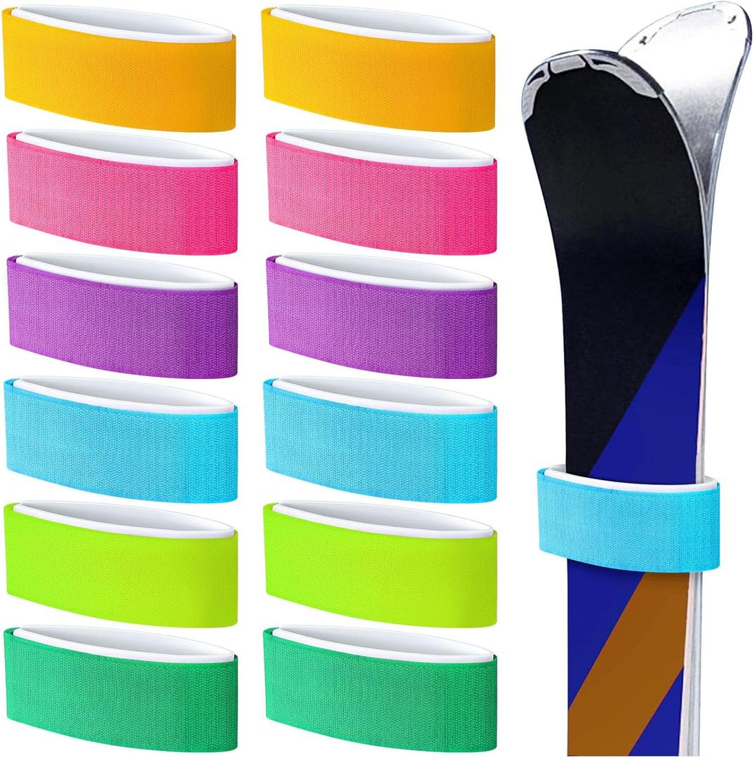 12pcs Ski Straps Adjustable Ski Fasteners Straps for Carrying Durable Hook and Loop EVA Protector Pads Between (Rainbow Colors)