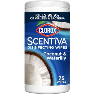 Clorox Scentiva Disinfecting Wipes, Coconut and Waterlily, Antibacterial, 75 Count