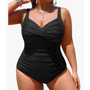 Yonique Women Plus Size One Piece Swimsuits Tummy Control Bathing Suits Twist Front Ruched Swimwear L/XL