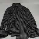 Women's Striped Button Down Shirt Smocked Cuffed Boyfriend Blouse Ruffle Sleeve Casual Tunic Tops with Pockets (Large, Black Stripe)