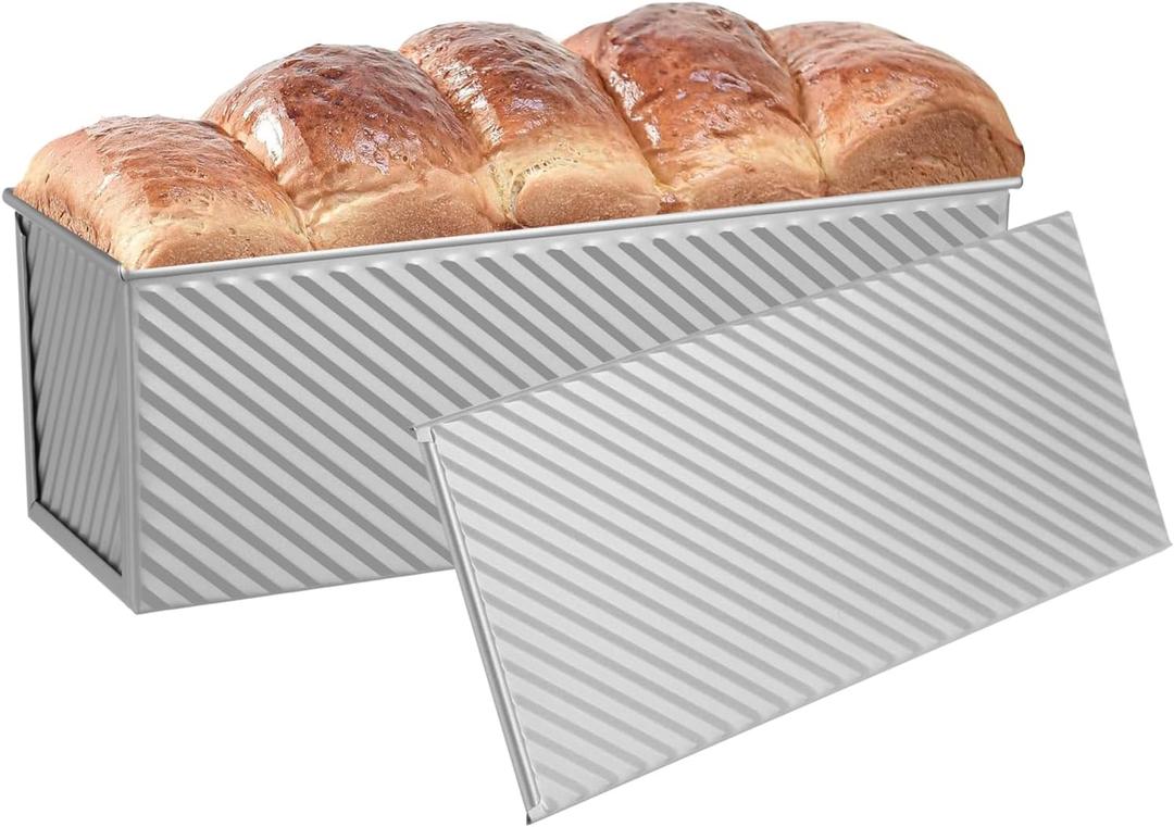 SS&CC Pullman Loaf Pan with Lid 13x4 | 2.2lb Carbon Steel Bread Pan for Homemade Sourdough & Sandwich Bread | Nonstick Bakeware, Heavy Duty & Easy Clean (Silver, 2.2lb (1-Pack)