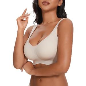 Push Up Bras for Women No Underwire Full Coverage Comfortable Wireless Seamless Everyday Padded Low Back Bras with Support, Extra Large, Nude 