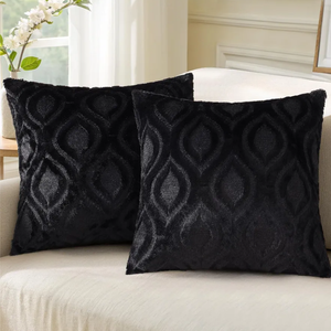 decorUhome Throw Pillow Covers 26x26 Inch Set of 2, Soft Plush Faux Wool Black Solid Couch Pillow Covers, Accent Farmhouse Neutral Square Pillow Cases for Sofa Bed Living Room Home Decor
