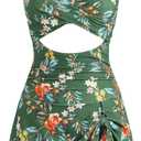 ZAFUL Women One Piece Swimdress Tummy Control Bathing Suit Push Up Swimsuit Modest Swimwear Cutout V Neck Cute Tie Knot Skirt (Green, L)