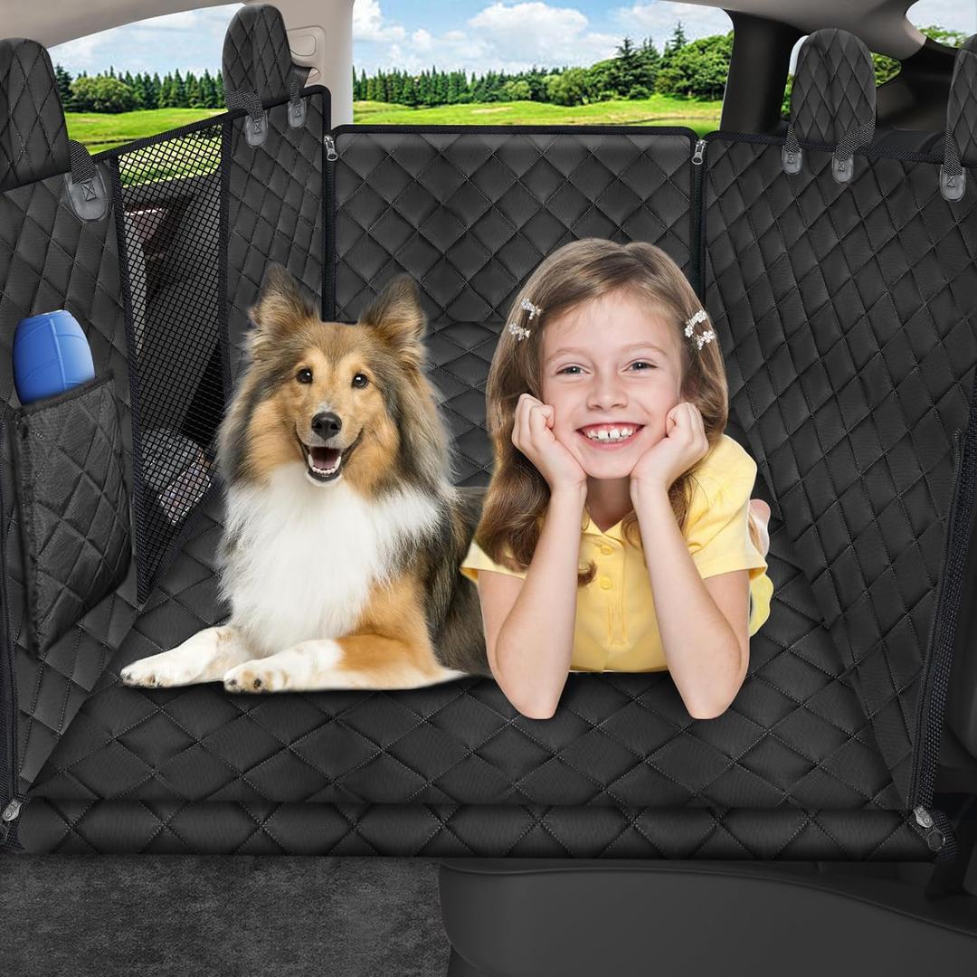 URPOWER Dog Back Seat Extender for Tesla Model Y/Juniper (2025+), Hard Bottom Dog Car Seat Cover Holds 400 lbs, Waterproof Pet Hammock Backseat & Door Protector Dogs Car Bed for Model Y 2026-2020 (All Black - with Hard Bottom)