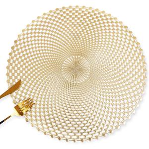 FAVE Set of 6 Gold Vinyl Round Placemats, Washable Spiral Hollow Out for Dining, Events, Home Decor & Daily Use (15 Inch)