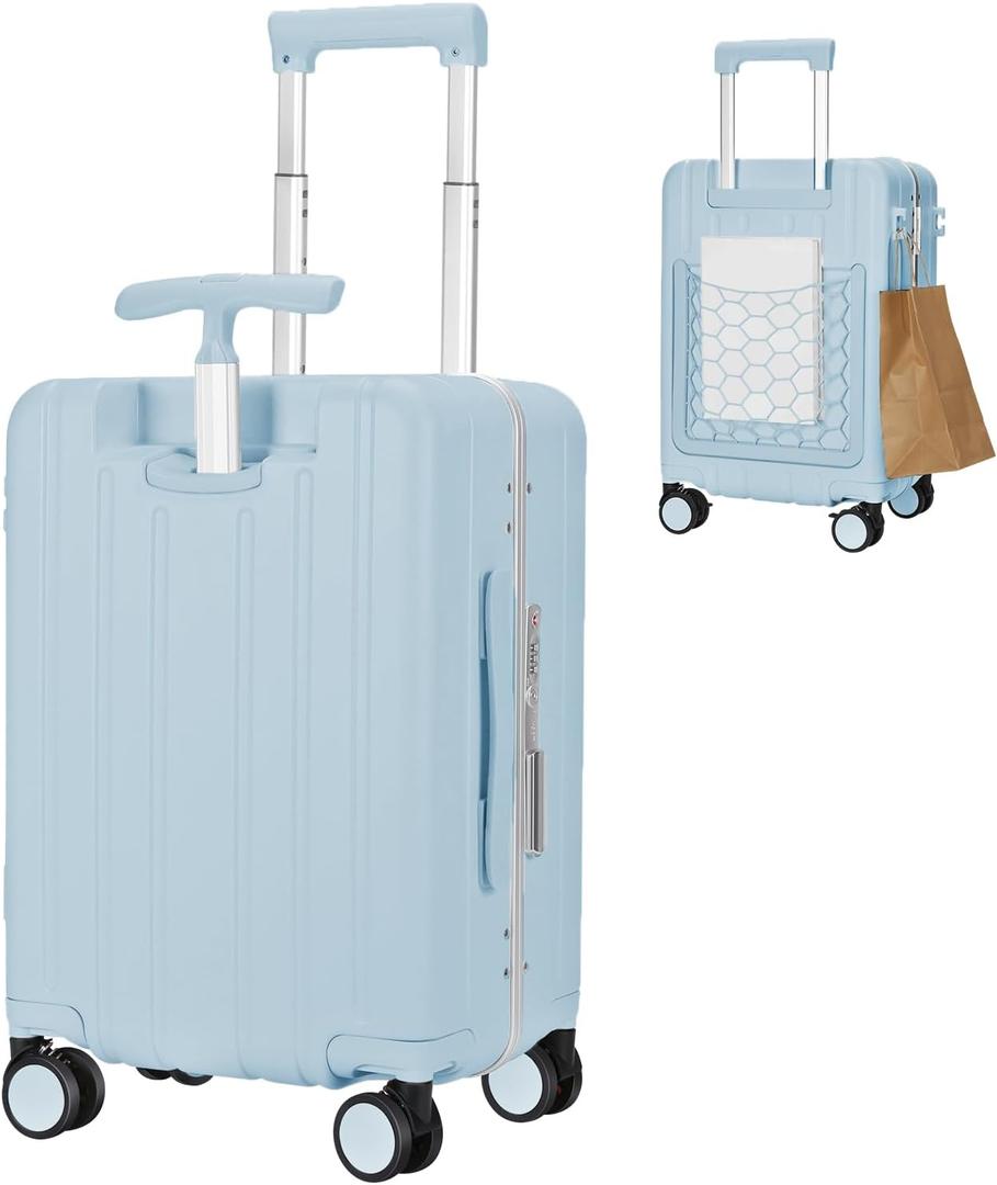 MRPLUM 20" Carry On Luggage Double Handle Suitcase with Net Pocket,Blue, 20.3"x12.6"x9.8"