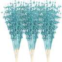 Sea Team 24-Pack Artificial Glitter Berry Stem Ornaments, Decorative Bead Sticks, Glittery Twigs, Picks, Branches for Christmas Tree, Small Vase, Holiday, Wedding, Party (17 Inches, Turquoise)