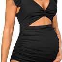 Charmo Ruffle Ribbed Maternity Swimsuit One Piece High Waisted Pregnancy Bathing Suits Push Up Swimwear (X-Large, #1a Black)