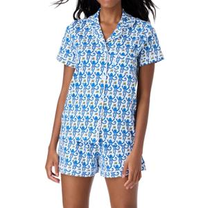 Womens Pajamas Set Trendy 2 Piece Button Down Monkey Bunny Shorts Set Y2k Roller Dupes Rabbit Preppy Loungewear Pjs Blue, Small