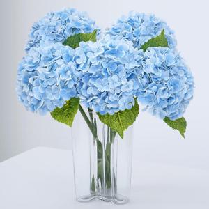 Real Touch Blue Hydrangea Artificial Flowers with Long Stem & Leaves, Full Latex Faux Hydrangea Flowers for Home Decor Party Floral Arrangements Wedding Bouquets Centerpieces