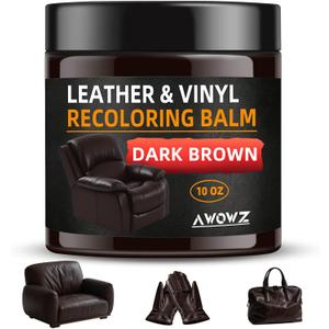 Leather Recoloring Balm - Scratch Repair & Color Restore Kit for Faded Leather, Leather Couch & Car Seats - 10OZ Leather Restorer Balm for Furniture, Auto Interior, Vinyl, Accessories (Dark Brown)