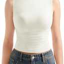 SUUKSESS Women Double Lined Going Out Basic Tank Tops Ruched Summer T Shirts, Medium, 02 White