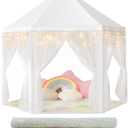 Princess Tent for Girls Indoor: with Rainbow Rug, Star Lights - White Play Tent for Kids, Girls Toys for Indoor Princess Games, 48x52"/ Rug, Little Star Lights, Projector