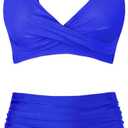 Women's High Waisted Bikini Sets Push Up Twist Front Spaghetti Straps Ruched Two Piece Swimsuit Bathing Suit (Large, Royal Blue)