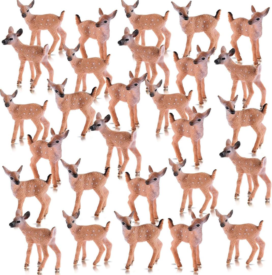 Skylety 28 Pieces Miniature Deer Figurines for Crafts Deer Cake Toppers Mini Figurines Toys for Birthday Party Shower Decorations