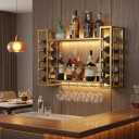 40" Wall Mounted Wine Rack with LED Lights & Wine Glass Rack, 40"W x 9.8"D x 21.6"H