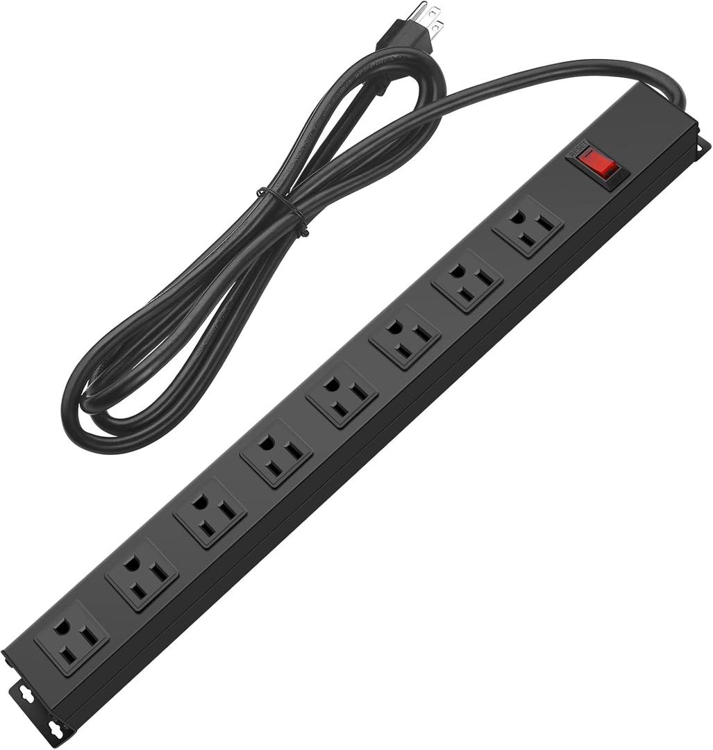 HHSOET Metal Wide Spaced Power Strip, 8 Outlets, Black, 1200J Surge Protector, 15A, 125V, 60Hz, 1875W (10FT)