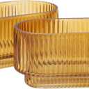 Ribbed Glass Vases, Small Vases for Flowers Set of 2, Amber Glass Vase for Centerpieces, Rectangle Bud Vases for Living Room, Bedroom, Kitchen, Dining Table, Shelf, Wedding