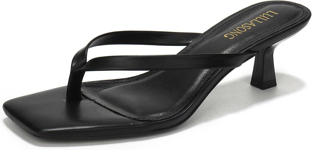 LULLASONG Women's Kitten Heels Sandals Square Open Toe Flip Flop Heels 1.8-2 Inch Heeled Sandals for Women (Size: 7.5, Black)
