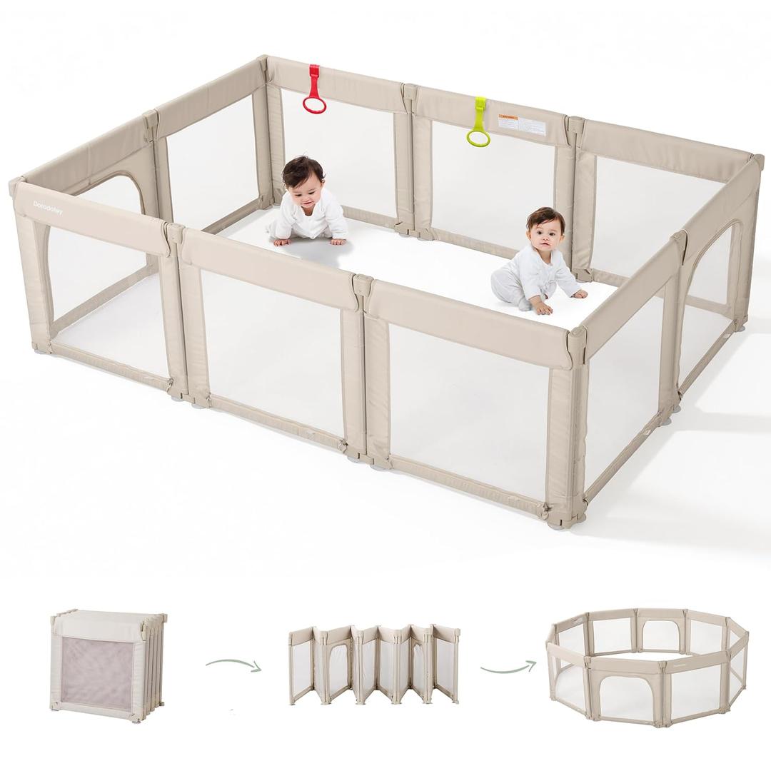 Doradotey 10 Panel Foldable Baby Playpen for Toddlers 1-3, Adjustable Shape Large Indoor Playard, No Tools Assembly, 360° Breathable Mesh, Separate Washable Panels Safety Fence,Grey