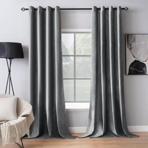 MIULEE 2 Panels Velvet Curtains Solid Soft Grommet Grey Curtains Blackout Thermal Insulated Soundproof Room Darkening Curtains/Drapes/Panels for Living Room Bedroom 52 x 90 Inch