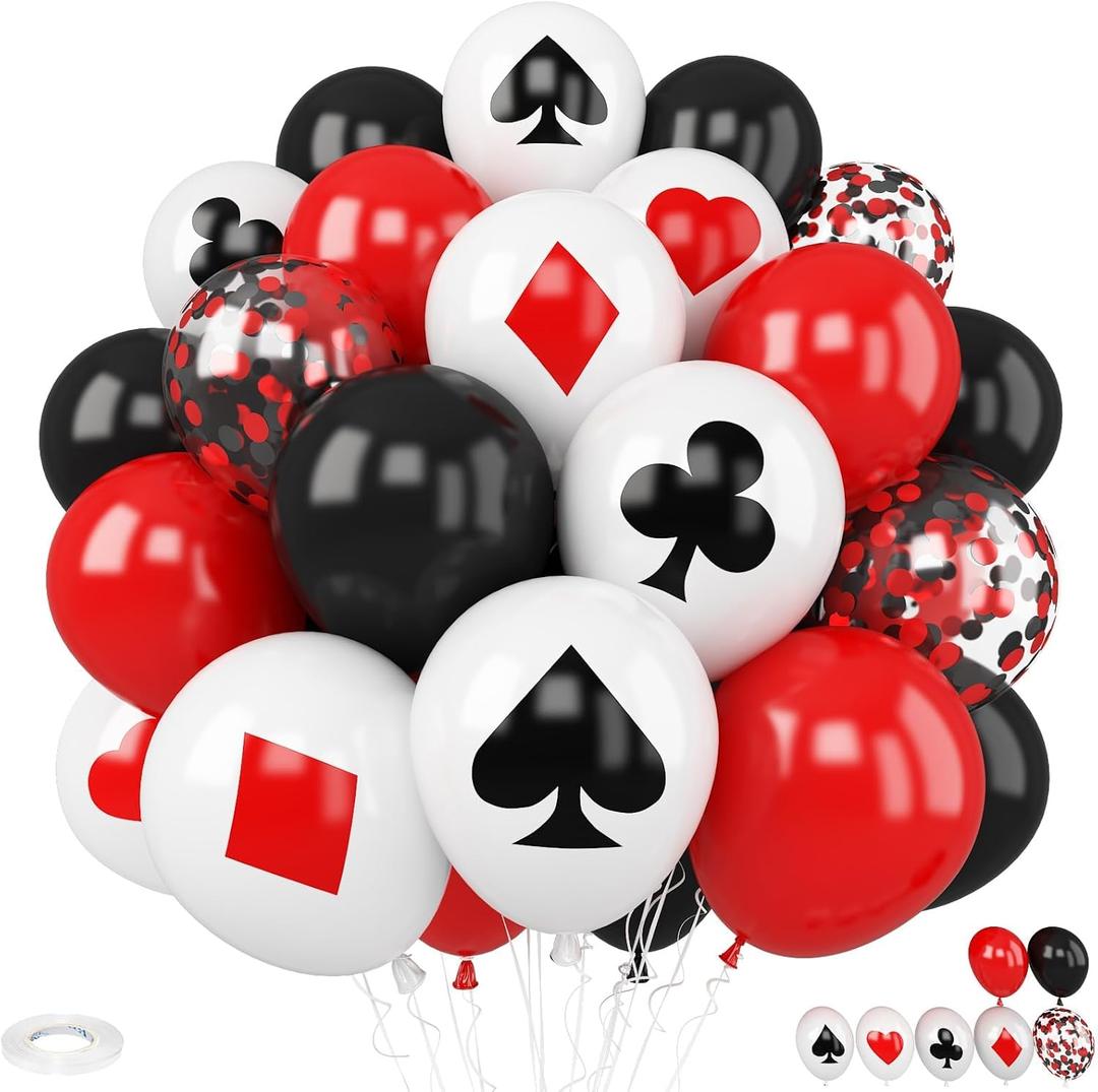 Poker Balloons, 30Pcs 12inch Casino Theme Party Balloons Black White Red Poker Card Latex Balloon Red Black Happy for Pokers Casino Night Party Supplies Pokers Birthday Decorations