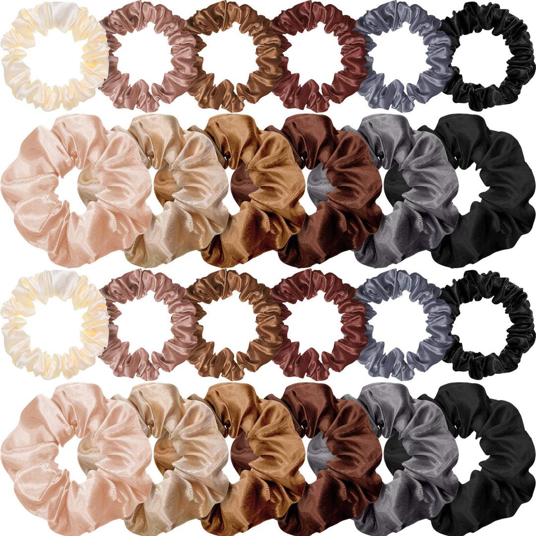 WILLBOND 24 Pieces Satin Hair Scrunchies Bulk Silk Elastic Hair Bands Ropes Ponytail Holder for Women Girls Accessories Decorations(Vintage Colors)