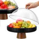 12 Inch Mango Wood Fruit Bowl with Clear Cover Large Decorative Black Fruit Bowls with Lid for Kitchen Counter Wooden Centerpiece Food Tray for Dining Table