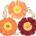 2 x NICROHOME Wedding Party Decorations, 6 PCS Large Dark Red and Orange Crepe Paper Flowers Pom Poms Decorations for Engagement, Bridal Shower Cutie Baby Shower Holiday Party Supplies