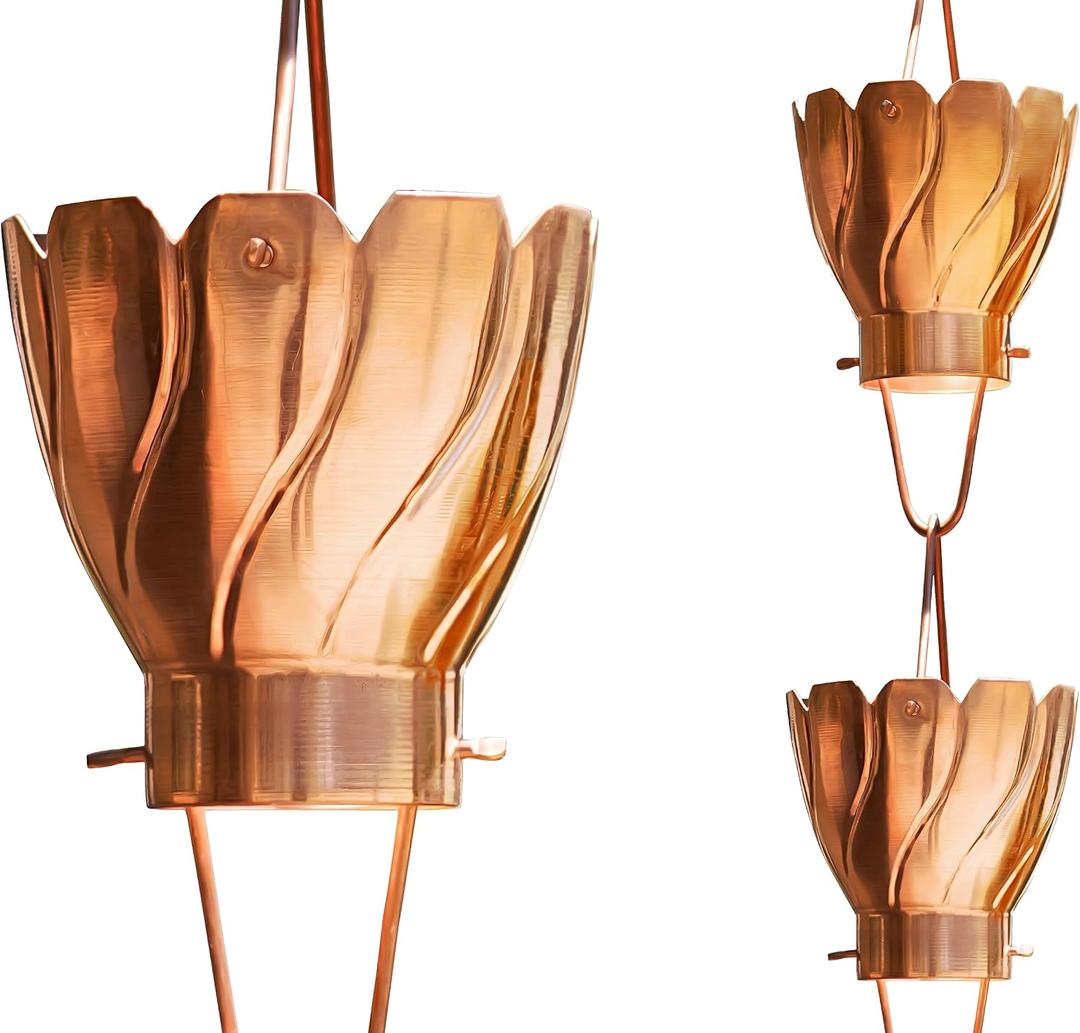 Monarch Rain Chains Pure Copper Akira Rain Chain, 8.5 ft Decorative Rain Catcher Chain for Gutters, Large Rain Chains for Outside, Rain Gutter Replacement Downspout