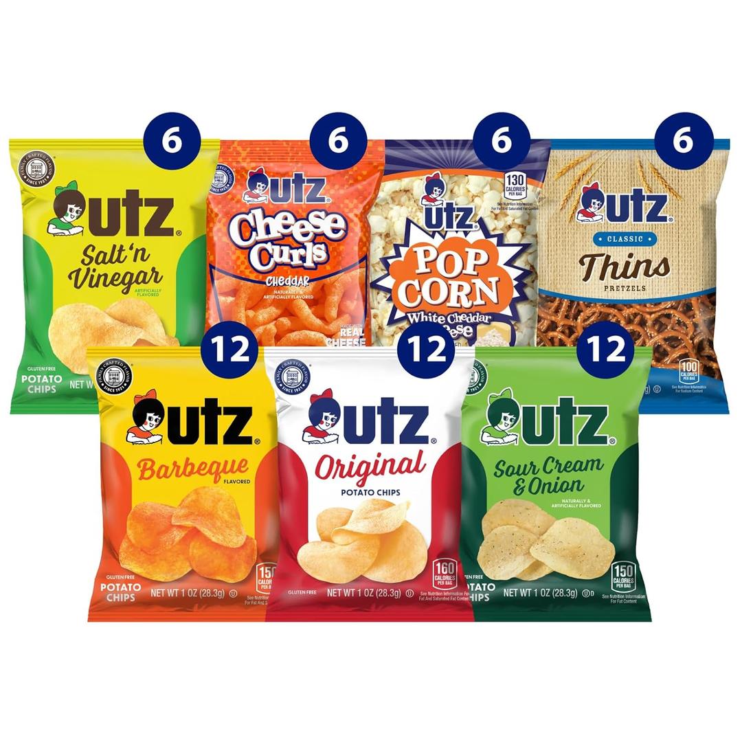 Utz Variety Pack of 60 Individual Potato Chip, Cheese Curl, Popcorn & Pretzel Snacks for On-the-Go