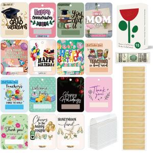 All-Occasion Money Holder Cards 15-Pack, 5x4  Double 300gsm, Gloss Front, Writable Back  Clear Cash Strip + Adhesive  Graduation, Birthday, Teacher, Wedding, Holidays