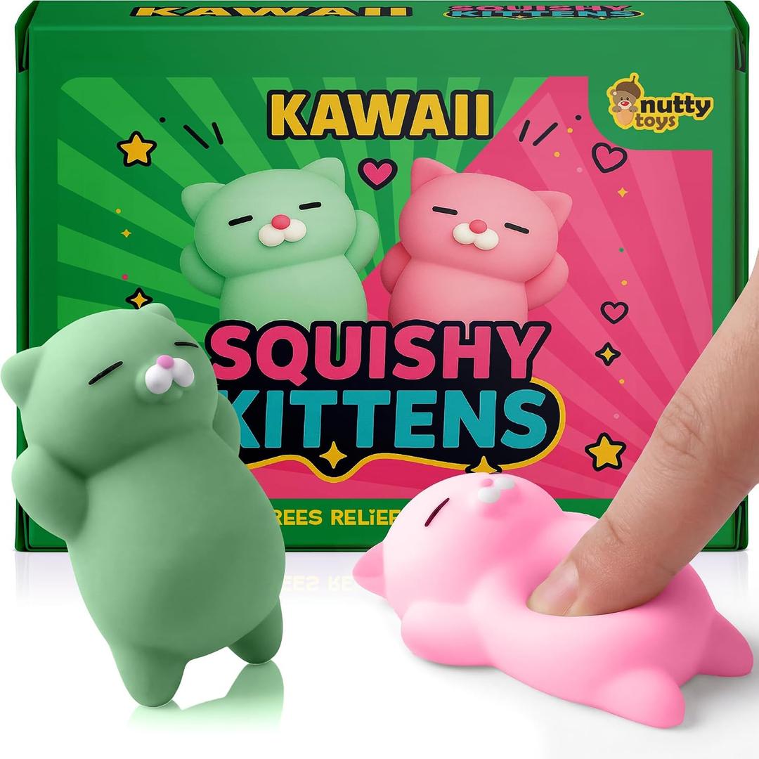 Nutty Toys Squishy Cat Set - 2" Soft Silicone Kawaii Kitties, Top Stress Relief Toy 2026, Unique Kids & Adults Egg Filler Gift Idea, Best Teenage Girl, Teen Boy & Tween Easter Basket Eseeentials