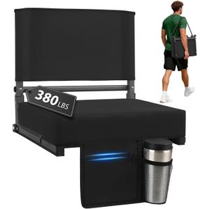 Stadium Seats with Back Support, Thick Padded Portable Bleacher Seat with Handle, Bleacher Chairs with Back and Cushion for Football Baseball Events Black