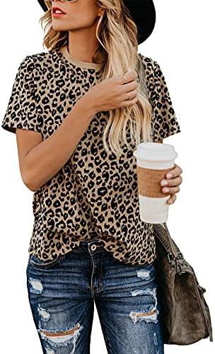 Blooming Jelly Womens Leopard Print Tops Short Sleeve Round Neck Casual T Shirts Tees XL