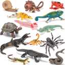 THINKBAY 14PCS Reptile Animal Figurines Toys,Desert Amphibians Sand Toys with Axolotl,Lizard,Snake,Spider,Komodo Dragon,Alligator,Rainforest Cold Blooded Plastic Animals Figures Party Favors for Kids