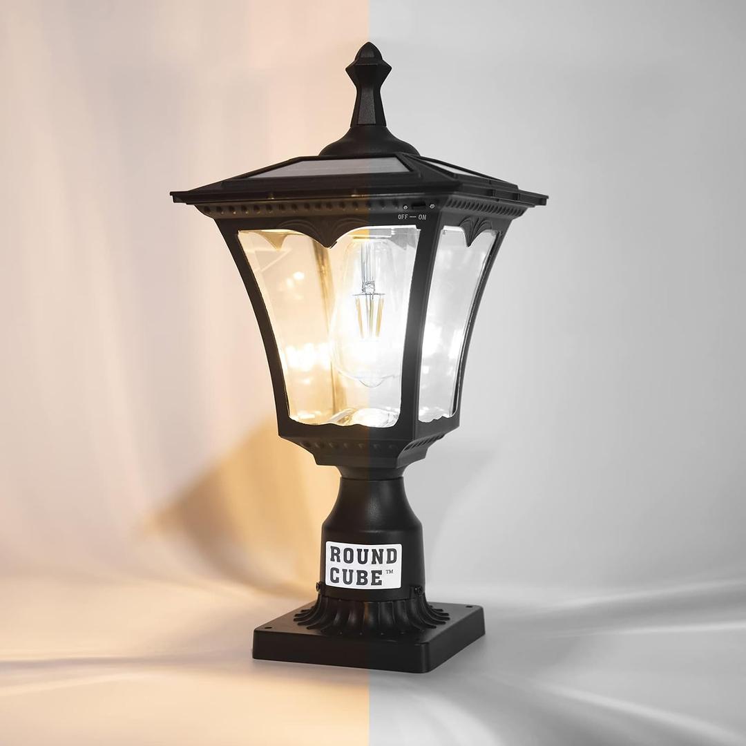 Solar Lamp Post Light Heavy Duty Cast Aluminum Solar Post Light Outdoor Waterproof 300 Lumen Outside Pole Lights for Garden Pillar Lights for Gateway