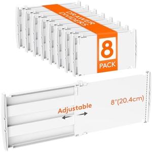 Lifewit 8" High 8 Pack Deep Drawer Dividers, 35 –55cm/13.8-22.5" Adjustable Dresser Drawer Divider, White Drawer Organizer for Clothes, Tall Drawer Separator for Dresser Kitchen Bedroom Cabinet Office. There are 7 out of 8 declared in the package.