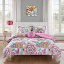 Intelligent Design Camille Comforter Set, Vibrant Flowers Design All Season Teen Bedding, Matching Sham, Decorative Pillow, Girls Bedroom Dcor, Full/Queen, Pink 4 Piece
