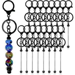 28 Pcs Beadable Keychain Bars - Keychain Making Kit Bulk - Metal Beaded Keychains for Crafting - Diy Key Chain Supplies - Blank Keychains Bars for Beads - Beadable Items (Black)