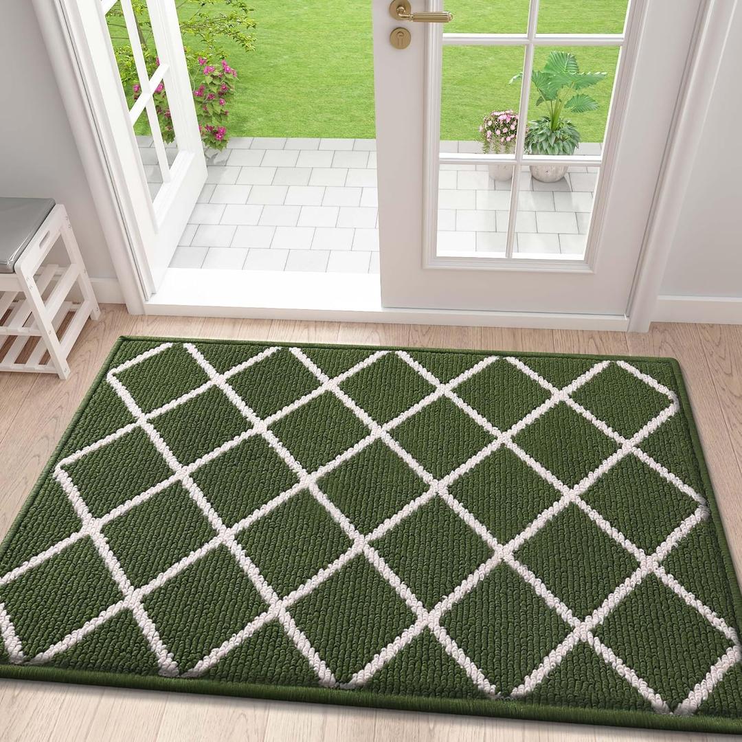 Finchitty Indoor Door Mat, Dirt Resistant and Absorbent, Low-Profile, Non-Slip, Washable Inside Floor Mats for Front Door, Back, and Entrance, 48" x 32", Green