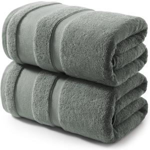 REDKISS 100% Cotton Bath Towels Set of 2, Extra Large Bath Sheets 35 X 70 Inches, Super Soft, Highly Absorbent & Quick Dry Shower Towels for Bathroom, Gym, Spa, Pool & Hotel, Sage Green