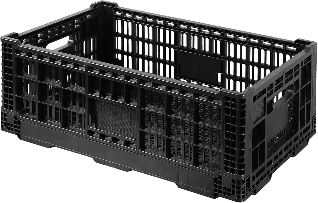 Collapsible Storage Bin Containe52 Liter Transferheavy duty plastic storage box ,milk crates heavy duty Transit storage of various items black (1)