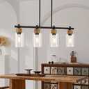 RTCTE Black Pendant Lights Kitchen Island, Farmhouse Chandeliers for Dining Room, Linear Island Lights with Jute Rope & Clear Glass Shades(Black 4 Light)